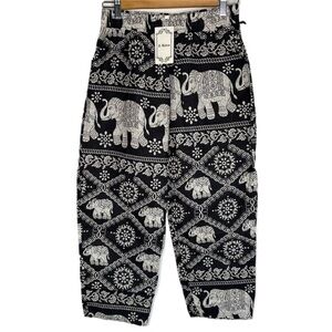 Black and Beige Elephant Print Pants NWT